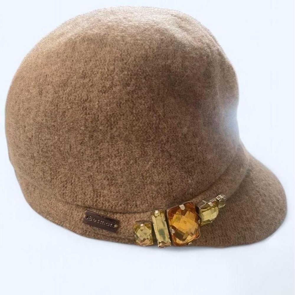 Betmar New York tan rhinestone wool cap